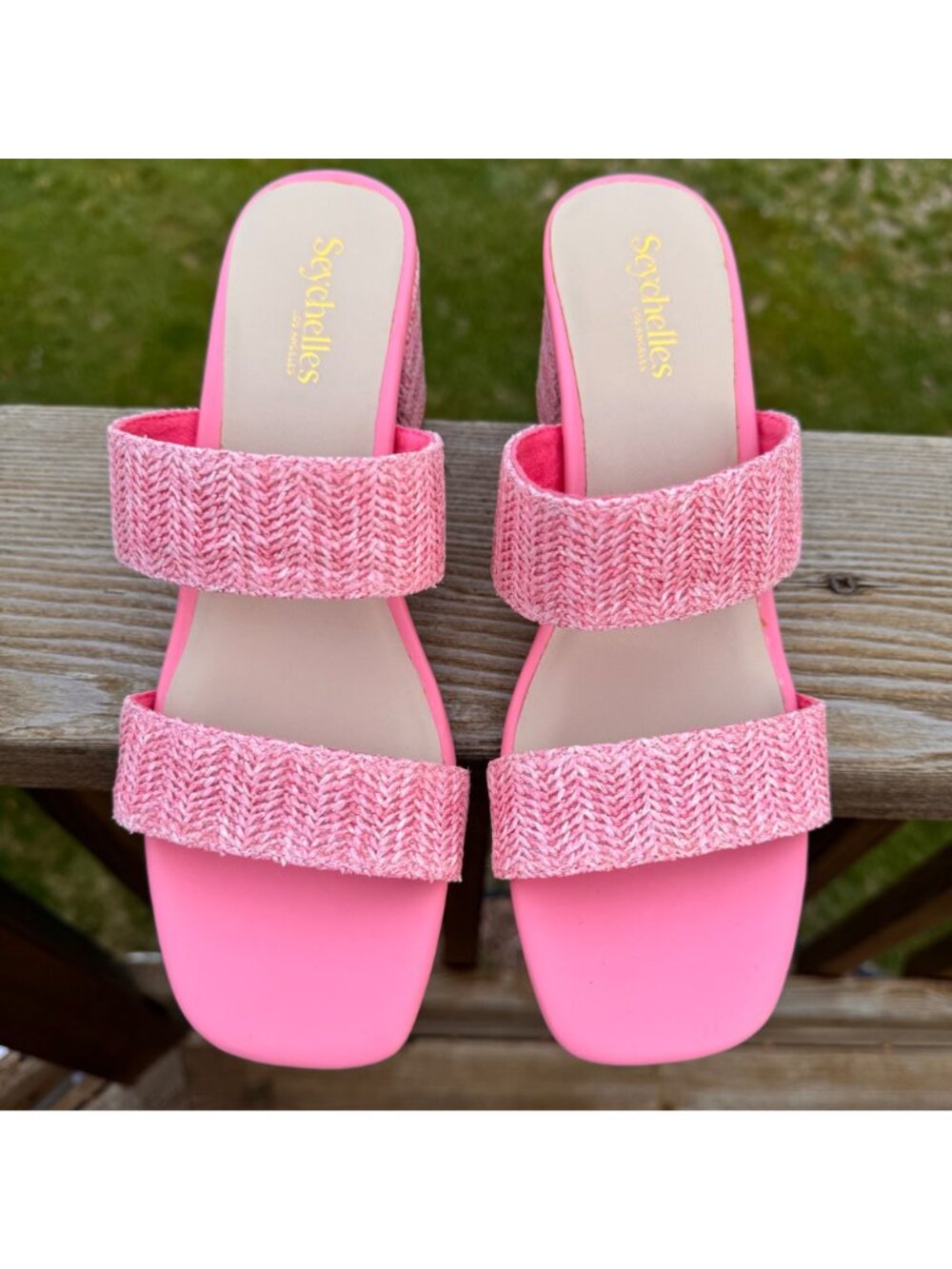 Seychelles Womens Charli Heel Sandals Pink  8.5 Woven Strap Casual Chic Summer - Picture 5 of 12